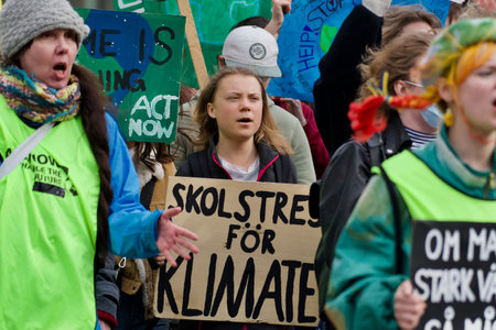 STOCKHOLM, SWEDEN - MARCH 25, 2022: Greta Thunberg and Fridays for future demonstrating at a Global...