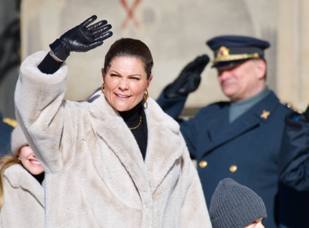 STOCKHOLM, SWEDEN - MARCH 12, 2023 : Crown Princess Victoria celebrating her name day at The Royal Palace with her family.のeditorial素材