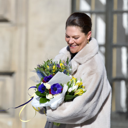 STOCKHOLM, SWEDEN - MARCH 12, 2023 : Crown Princess Victoria celebrating her name day at The Royal Palace with her family.のeditorial素材