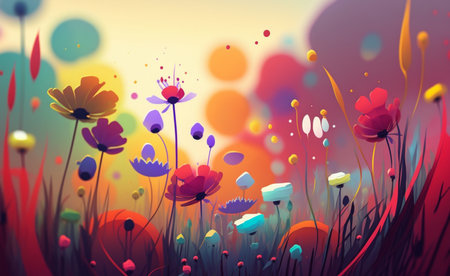 Colorful flowers and grass painted background. generative aiの素材