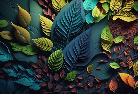 colorful leaves abstract background. Generative AIの素材