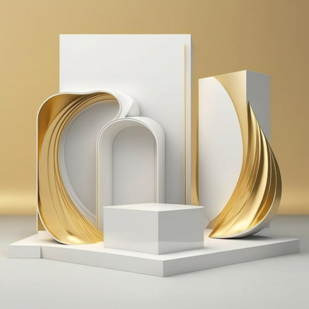 Natural beauty empty podium backdrop product display gold and white colorの素材