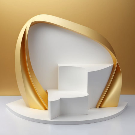 Natural beauty empty podium backdrop product display gold and white colorの素材