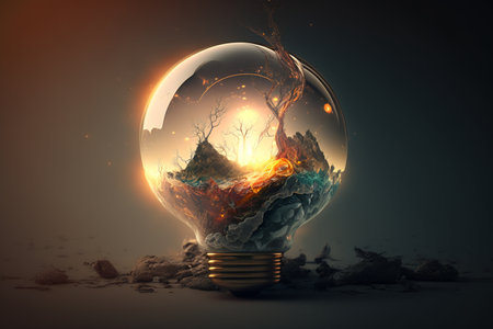 dry tree with sunshine in a ball, generative AIの素材