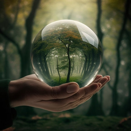 Holding tree in a ball with nature background, generative AIの素材