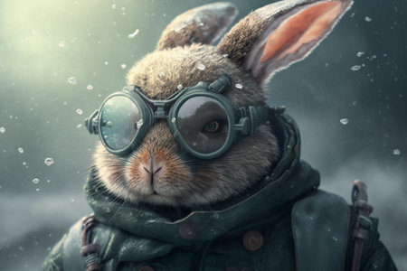 Rabbit in the aviator's helmet with goggles and goggles.の素材