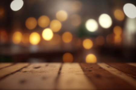 Empty wooden table with bokeh background. Generative AIの素材