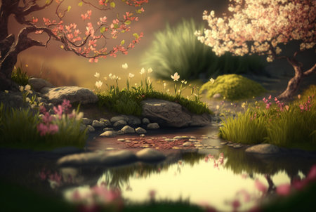 beautiful colorful spring landscape background, generative aiの素材