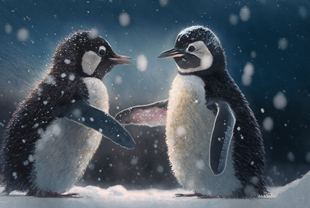 penguins playing in the snow. generative aiの素材