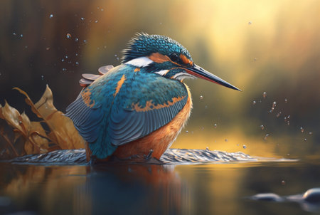 closeup of kingfisher bird over river water. generative aiの素材