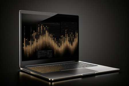 laptop with data analytics isolated black background. generative aiの素材