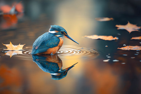 closeup of kingfisher bird over river water. generative aiの素材