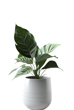 Beautiful ornamental plant in flowerpot isolated on white. Home decoration, generative aiの素材