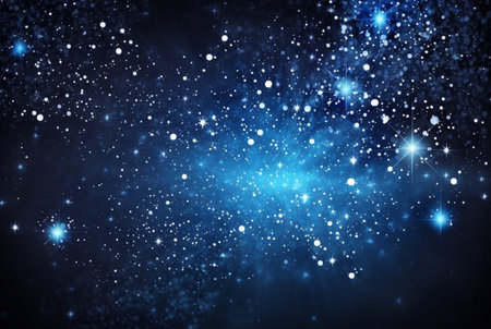 Abstract silver background with white particles and stars. Round bokeh or glitter lightsの素材