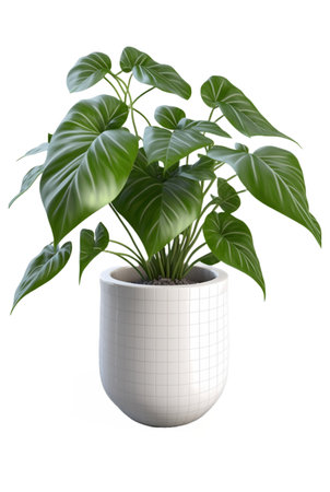 Beautiful ornamental plant in flowerpot isolated on white. Home decoration, generative aiの素材
