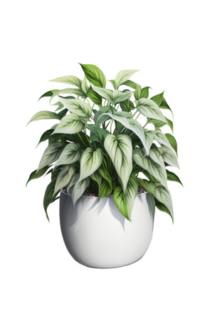 Beautiful ornamental plant in flowerpot isolated on white. Home decoration, generative aiの素材