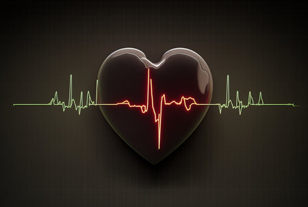 Illustration with heart and heartbeat graphic, dark background. generative AIの素材