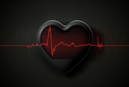 Illustration with heart and heartbeat graphic, dark background. generative AIの素材