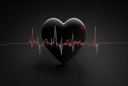 Illustration with heart and heartbeat graphic, dark background. generative AIの素材