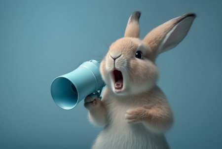 A rabbit with a megaphone that says'easter bunny '. generative aiの素材