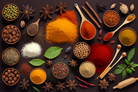 Herbs and spices are neatly arranged. generative aiの素材