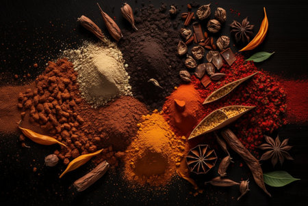 Herbs and spices are neatly arranged. generative aiの素材