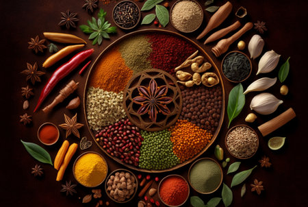 Herbs and spices are neatly arranged. generative aiの素材
