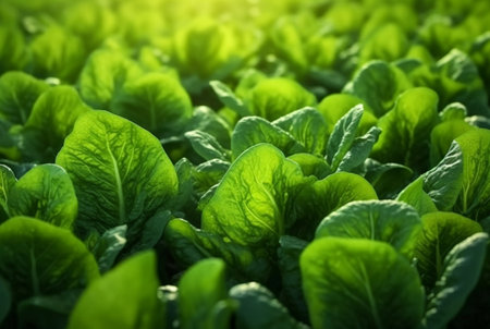 Background with Lettuce plantation field. Healthy natural food and vegetable background concept. generative aiの素材