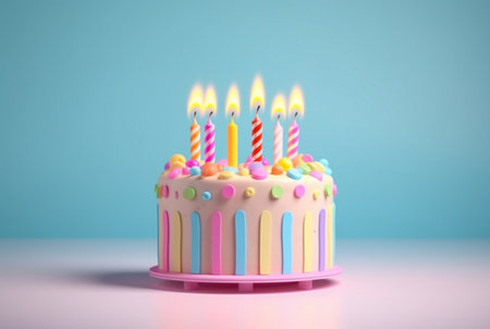 Colorful birthday cake on pastel background. generative aiの素材