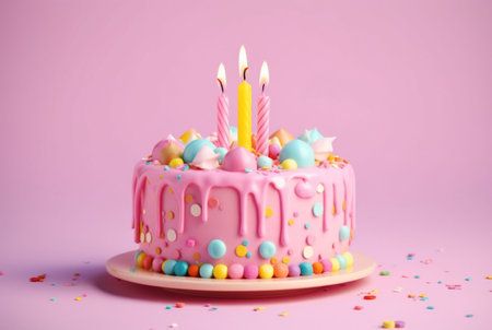 Colorful birthday cake on pastel background. generative aiの素材