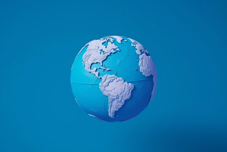 World globe, earth map, isolated on blue. generative aiの素材
