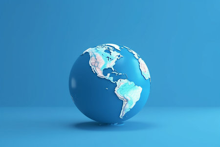 World globe, earth map, isolated on blue. generative aiの素材