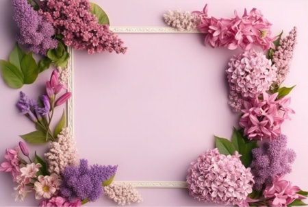 Beautiful floral frame and blank sheet for notes or photos. generative aiの素材