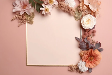 Beautiful floral frame and blank sheet for notes or photos. generative aiの素材