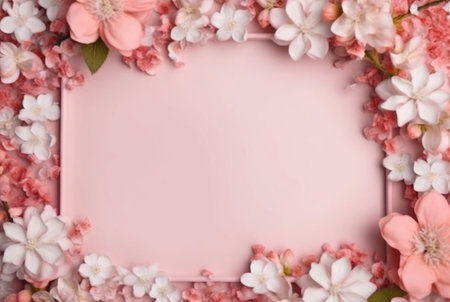 Beautiful floral frame and blank sheet for notes or photos. generative aiの素材