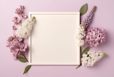 Beautiful floral frame and blank sheet for notes or photos. generative aiの素材