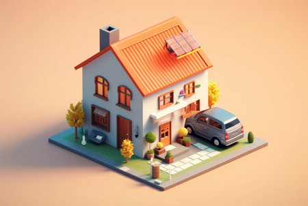Isometric eco-friendly house, generative AIの素材