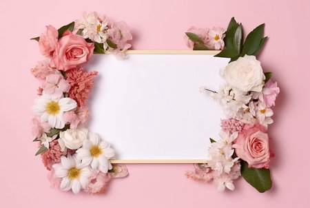 Beautiful floral frame and blank sheet for notes or photos. generative aiの素材