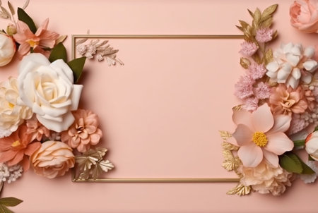 Beautiful floral frame and blank sheet for notes or photos. generative aiの素材