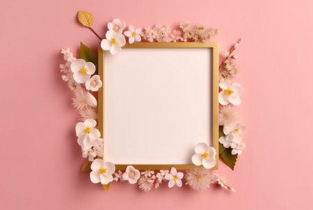 Beautiful floral frame and blank sheet for notes or photos. generative aiの素材