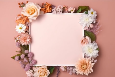 Beautiful floral frame and blank sheet for notes or photos. generative aiの素材