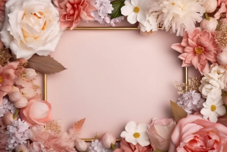 Beautiful floral frame and blank sheet for notes or photos. generative aiの素材
