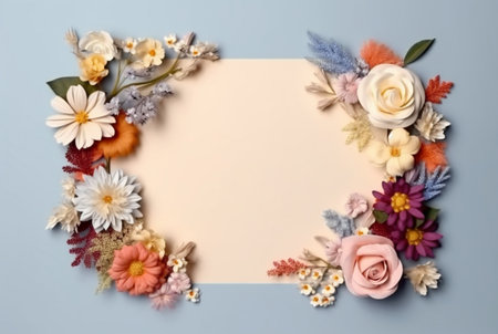 Beautiful floral frame and blank sheet for notes or photos. generative aiの素材