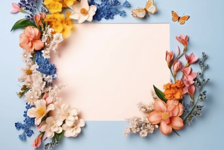 Beautiful floral frame and blank sheet for notes or photos. generative aiの素材