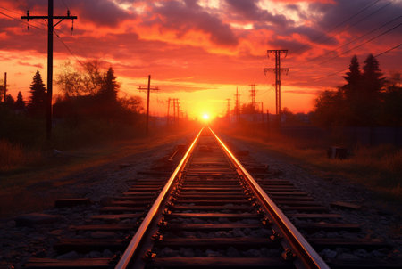 railroad with beautiful sunset, generative aiの素材