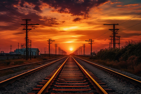 railroad with beautiful sunset, generative aiの素材