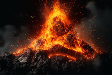 Volcanic eruptions. Lava flows down the slope. generative aiの素材