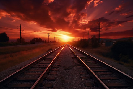 railroad with beautiful sunset, generative aiの素材