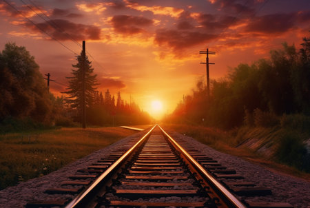 railroad with beautiful sunset, generative aiの素材