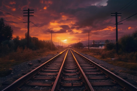railroad with beautiful sunset, generative aiの素材